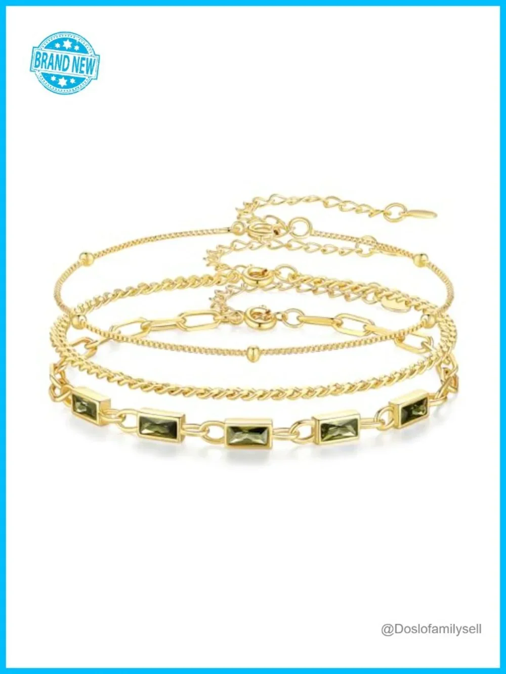 18K Gold Plated Birthstone Bracelet Set Link Paperclip Chain Stackable Dainty